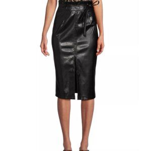 Area Stars Leatherette Vegan Leather Belted Midi Skirt with Front Slit Size Medi